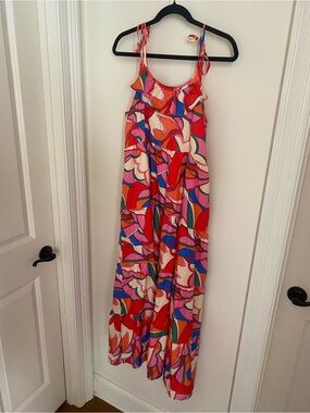 Vibrant Multicolor Tie-Shoulder Maxi Dress